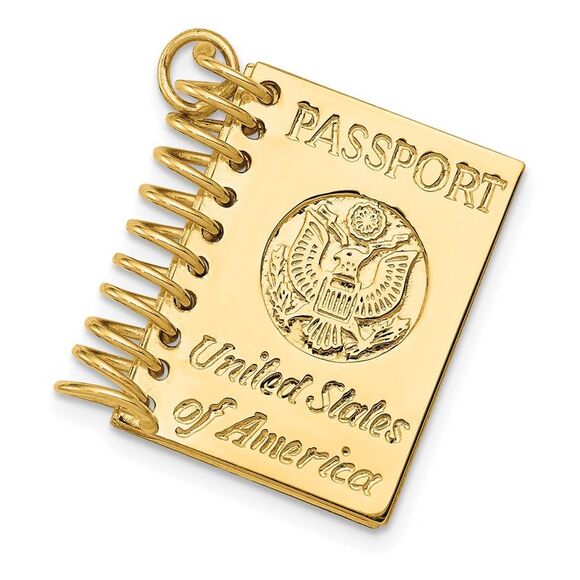 14k Yellow Gold 3D Passport Opens Charm